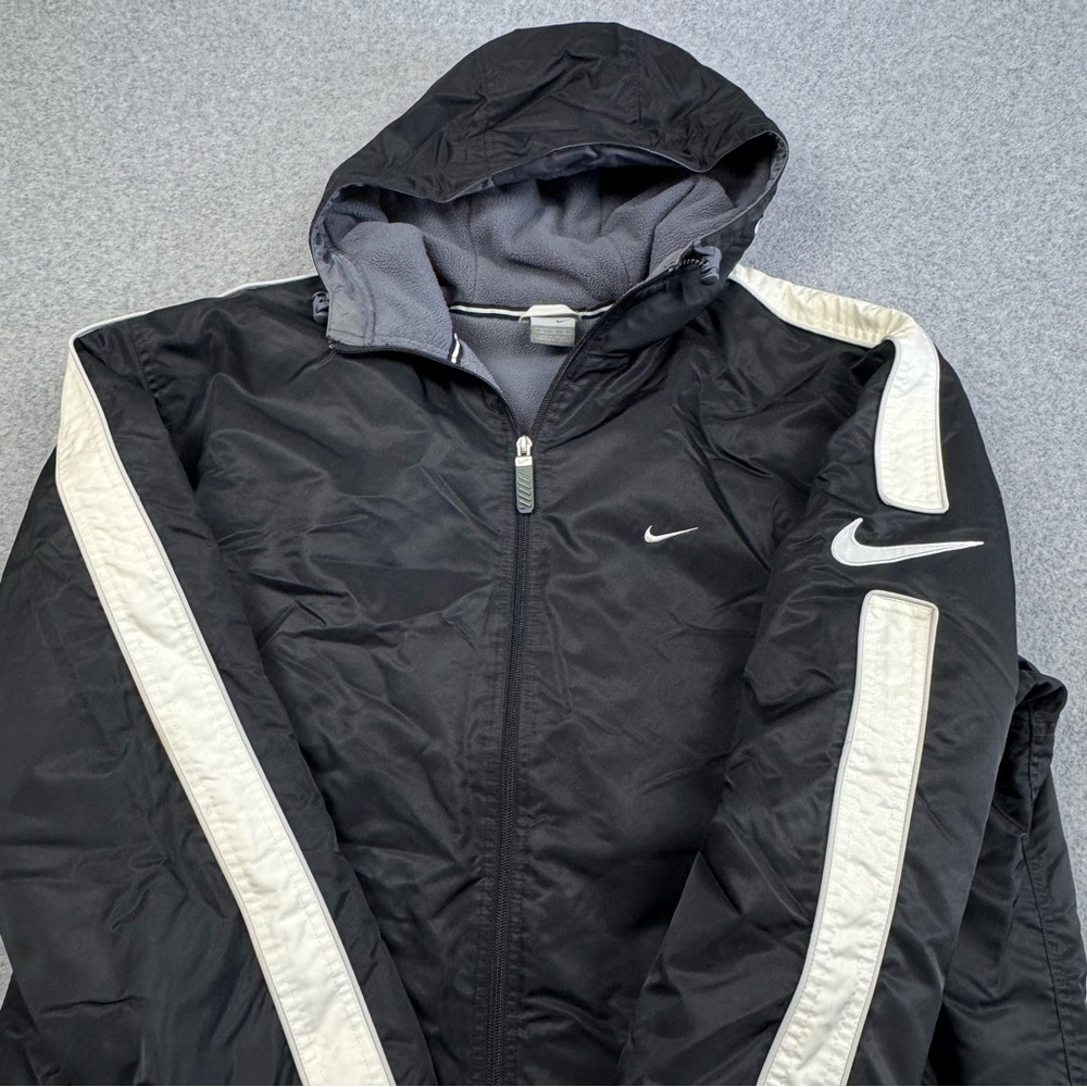 Vintage Y2K Nike Fleece Lined Hooded Jacket Mens XL Nylon Polyester Logo Black